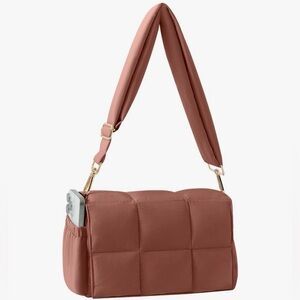 NAARIIAN Puffer Shoulder Tote Bag Iron Red Quilted Puffy Crossbody Purse NEW